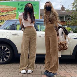 Retro Women Jeans Y2K Brown Wide Leg Pants Corduroy Baggy 90's Solid high waist Street Style trousers Comfortable 220211