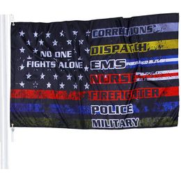 No One Fights Alone Flags 3x5ft 150x90cm, For Supporting Nurse Police Military Firefighters,Custom Hanging All Countries