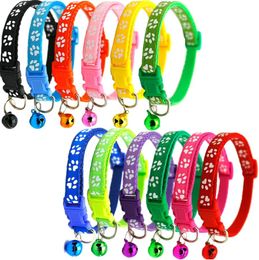 Colorful Pet Supplies Cat Collar Cat Necklace And Cat Paw Print Adjustable Collar Bell Positioning Footprint Pet Collar 18 colors