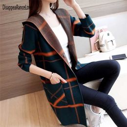 Autumn Winter Women's Sweaters Plaid Checkered Buttons Cardigans Fashionable Korean Ladies Knitwears 211011