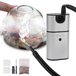 BORUiT Portable Molecular Cuisine Smoking Gun Food Cold Smoke Generator Meat Burn Smokehouse Cooking for BBQ Grill Smoker Wood 210326