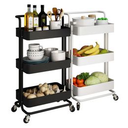 HUIQICHENG 3-Layer Storage Rack Removable Mesh Trolley Rolling Organiser Kitchen Washroom