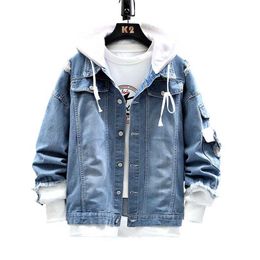 Fashion Winter Chaquetas Hombre Jeans For Men Plush Handsome False Two Denim Jackets Men's Korean Casual Jaqueta Masculina 211126