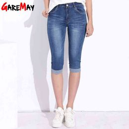 GAREMAY Plus Size Skinny s Jeans Woman Female Stretch Knee Length Denim Shorts Pants Women With High Waist Summer 211129