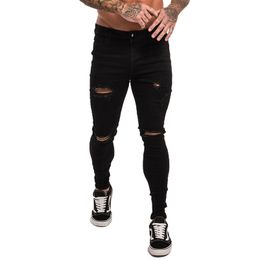 GINGTTO Men's Jeans Black Skinny Ripped Jeans Elastic Waist Streetwear Men Dropshipping Jeans Stretch Denim Pants zm04 210318