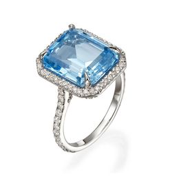 Trendy 925 Silver Jewellery Ring with Square Shape Sapphire Gemstone Rings for Women Wedding Party Gift size 6-10