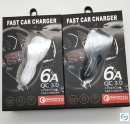 Fast Quick Charge Car Charger For Mobile Phone Dual USB Auto Charger 39W 6A With Retail Box