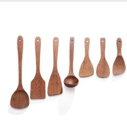 Natural Wooden Spatula Eco-friendly Wood Spoon Non-stick Pan Spatulas Long Handle Meal Spoon Retro Spoon Colander Cooking Tool