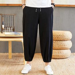 New Wide-Leg Pants Men's Chinese Style Breathable Plus Hypertrophy Code Joker Cotton Linen Casual Lantern Loose Trousers 2021 X0723