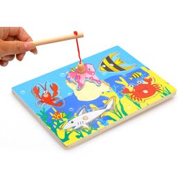 Wooden Magnetic Fishing Game 3D Jigsaw Funny Baby Kids Interactive Puzzles Toys