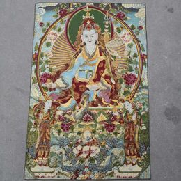 36 inch Tibet Silk embroidery Guru Padmasambhava Rinpoche Buddha Thangka Paintings Mural