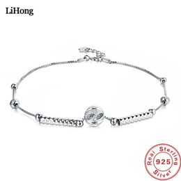 Solid 925 Woman Round Bead Scrub 100% 925 Sterling Silver Anklet Summer Fashion Jewelry
