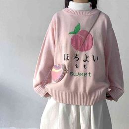 Fashion-Sweaters Women Sweet Cartoon Embroidery Pink College Girls Sweater Ulzzang Trendy Autumn Lovely Ladies Knitwear Chic