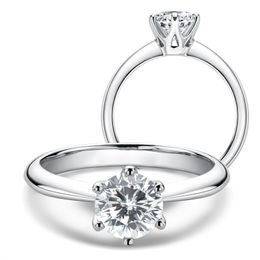 LESF Diamond Ring 925 Silver Engagement Classic Round Women's Wedding Gift Size 0.5/1.0 Carat 211217