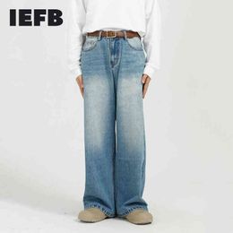 IEFB Men's Wear Trendy Blue Denim Trousers Korean Streetwear Fashion Loose Straight Wide Leg Jeans Men Vintage 9Y5075 210524