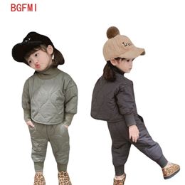 Fashion Children's Thick Set Winter Baby Girls Warm Turtleneck Coat +pant Sets Kid Gray Casual Suit 0-5 Years Boys Autumn Cotton 211025