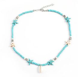 Bohemian Handmade Natural Stone Beaded Pendent Necklaces White Turquoise Starfish Shell Necklace Choker for Women Beach Jewelry Wholesale