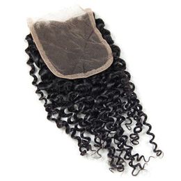 Jerry Curly 4x4 Lace Closures Bleached Knots Brazilian Human Hair Natural Color 10-20 inch