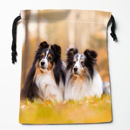 Storage Bags Custom Sheltie Dog Drawstring Wedding Party Christmas Gift Pouches Packing 18x22cm Satin Fabric Bag 12.2