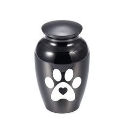 Heart-Shaped Paw Print Cremation Jar Pendant Aluminium Alloy Pet Ashes Memorial Souvenir Cat And Dog Ashes Box With Gift Velvet Bag