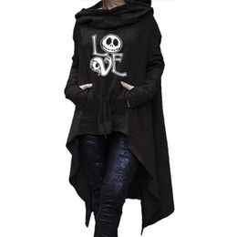 Long Sweatshirts Woman Irregular Letters Cloak Halloween Witch Femmes Tops Hoodies Thick Funny Frauen Loose Creative Comfortable 210805