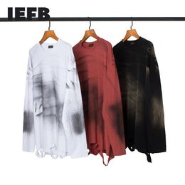 IEFB High Street Hip Hop Oversize Sweatshirts For Men Loose Retro Hole Grinding Dirty Long Sleeve T-shirt Male 9Y5435 210524