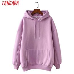 Tangada women fleece hoodie sweatshirts autumn winter fashion oversize ladies pullovers warm pocket hooded jacket SD60 210928