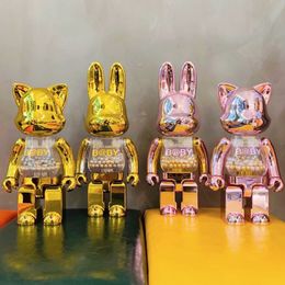 New violent building block bearbrick cat and rabbit Qianqiu 400% pink gold two-color ornaments hand-made blind box gift 28CM