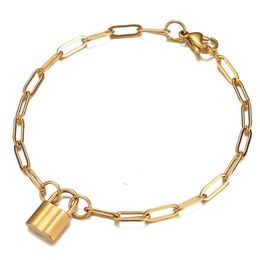 Kpop Lock Charm Bracelet Homme Gold Silver Color Stainless Steel Chain Bracelets Women Men Jewelry female 2020