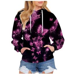 Women's Hoodies & Sweatshirts Autumn Winter Fashion Casual Butterfly Printed Long-Sleeved Daily Warm Sports Pullover Sweatshirt