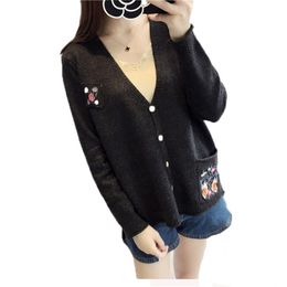 Autumn winter women knitted sweater Black navy blue wine red Cardigan tops korean V neck fashion feminina LR594 210531