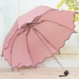 Women Rain Umbrella Female Umbrellas Handle Creative Lotus Lace Cute Princess Sunny and Rainy Anti-UV Umbralla Drinkware 210320