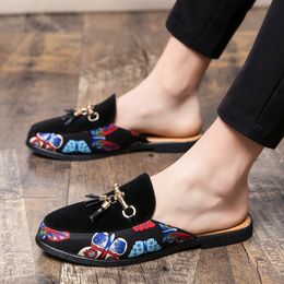 Man New Brand Summer Fashion Half Casual Shoes Male Breathable Backless Loafer Slippers Hombre Open Back Painting Mocassins 2022