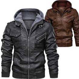 Winter fashion motorcycle leather oversized jacket men slim fit pu leather waterproof warm hooded leather jacket coats 211110