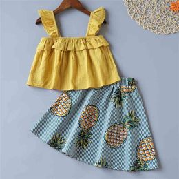 Summer Suit Girl Set Clothes Top+Fruit Pattern Skirt 2Pcs Vacation Style Children's Clothing Kids s 210528