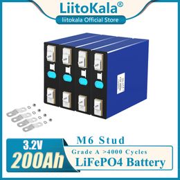 LiitoKala 3.2V 200Ah LiFePO4 battery 3.2v 3C Lithium iron phosphate battery for 4S 12V 24V battery Yacht solar RV M6 stud