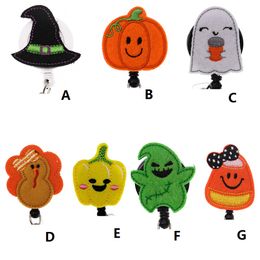 Fashion Key Rings Halloween Pumpkin Turkey Nurse Retractable Holiday Felt ID Badge Holder Reel With Alligator Clip For Gift