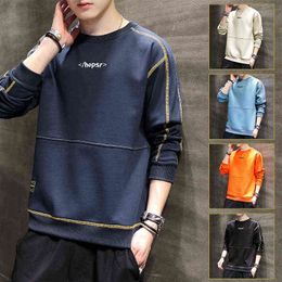 Autumn new men's color matching sweater loose trend long sleeve Korean casual bottoming shirt couple round neck sweater men H1206