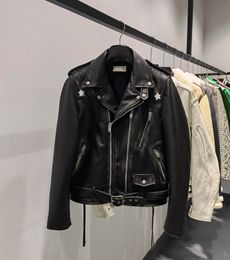 High-end quality retro style designer Leather Motorcycle Jacket Cowhide Material Fashionable Star print luxury mens short coat with black zipper