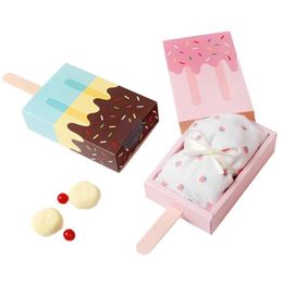 100pcs Ice Cream Shape Cute Gift Paper Boxes Baby Shower Birthday Party Favor Candy Box Cartoon Drawer Gift Box For Kids Party 210326