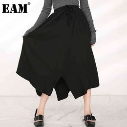 [EAM] High Elastic Waist Black Irregular Temperament Long Half-body Skirt Women Fashion Spring Autumn 1DB72901 21512