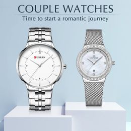 CURREN Couple Watches for Lovers Waterproof Quartz Watch for Male and Female Fashion Casual Clock Reloj Hombre Set for Sale 210517