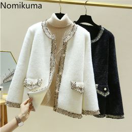 Nomikuma Elegant Jackets Women Bright Silk O Neck Long Sleeve Korean Coats Tops Single Breasted Loose Outerwear Ropa Mujer 3d050 210514