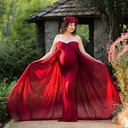 Shoulderless Maternity Dresses Maternity Photography Long Dress with Cloak Fitted Pregnancy Dress Chiffon Cloak Maternity Gown Y0924