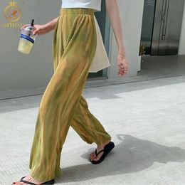 Sommer Lose Beiläufige Hosen Für Frauen Hohe Taille Maxi Breite Bein Hosen Weibliche Elegante Mode Kleidung 210520
