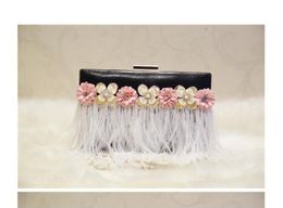 2022 Black PU leather new feather flower small square bag chain shoulder messenger bag style creative women's bag 08
