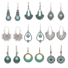 Bohemian Style Turquoise Dangle Chandeliers Earrings Exaggerated Stone Ear Hooks Hoop Earings Jewellery Manufacturers Wholesale