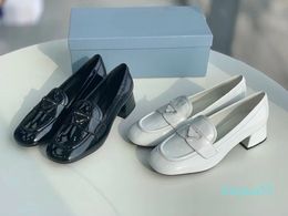 designer Fashion women's dress shoes white black patent leather thick bottom top version Unisex 35-41