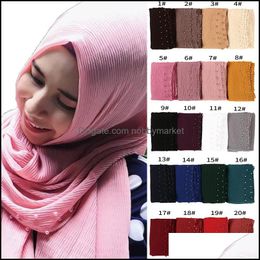 Scarves & Wraps Hats, Gloves Fashion Aessories Pearl Big Size Crumple Bubble Chiffon Solid Crinkled Shawls Pleat Headband Hijab Muslim Scarv