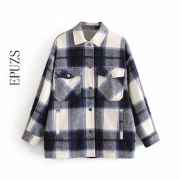 Fashion green red Plaid jacket for women winter coat Long Sleeve office coats and s Oversized bomber 210521